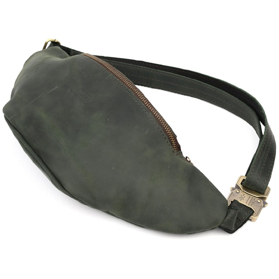 Leather waist bag brand TARWA RE-3036-3md green, large size