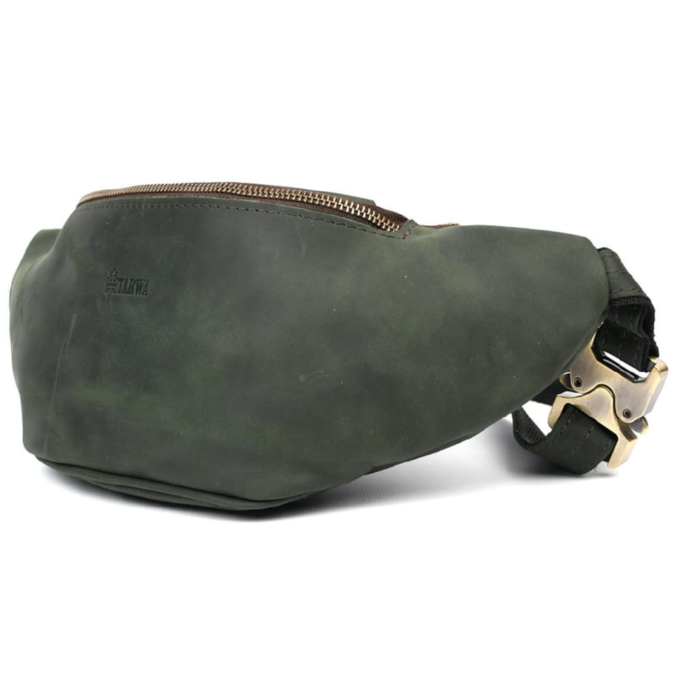 Leather waist bag brand TARWA RE-3036-3md green, large size