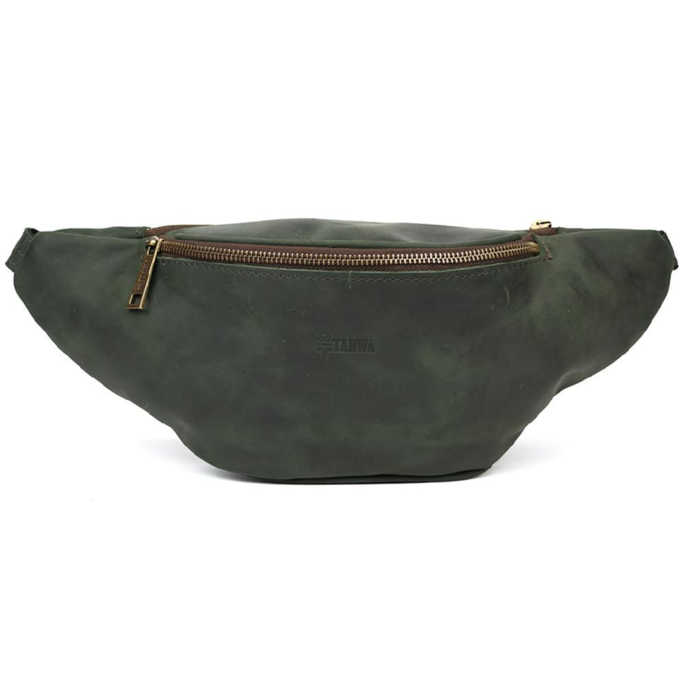Leather waist bag brand TARWA RE-3036-3md green, large size