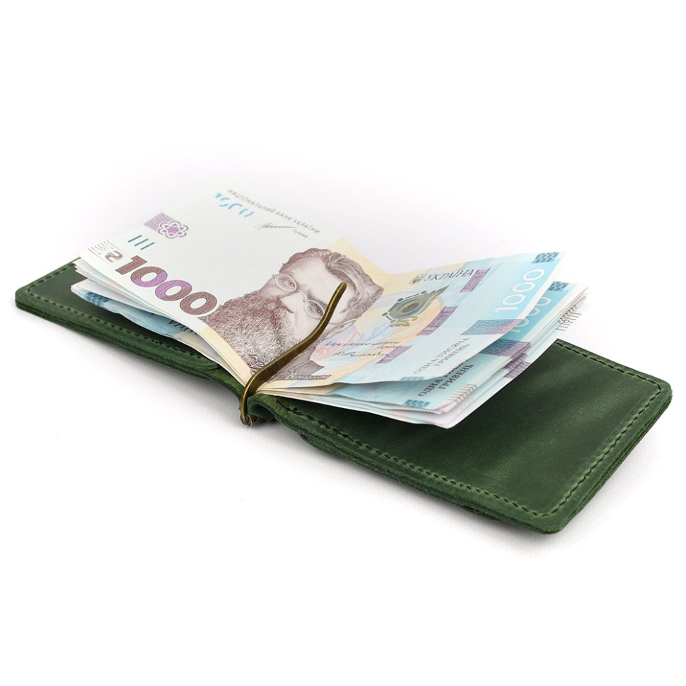 Затискач із монетницею шкіряний зелений RE-hold2-3md TARWA