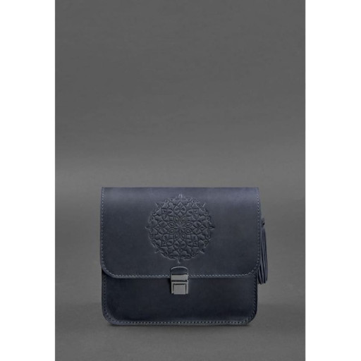 Шкіряна жіноча бохо сумка Лілу синя Crazy Horse