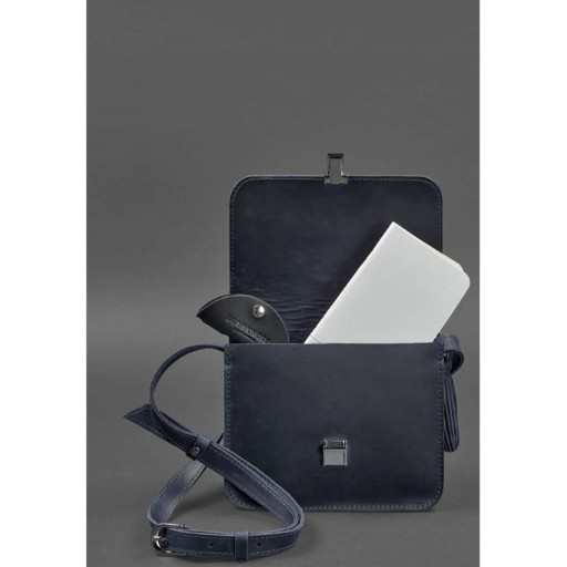 Шкіряна жіноча бохо сумка Лілу синя Crazy Horse