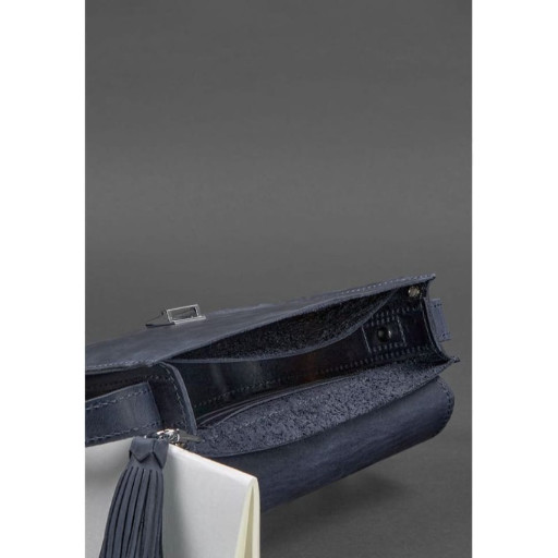 Шкіряна жіноча бохо сумка Лілу синя Crazy Horse