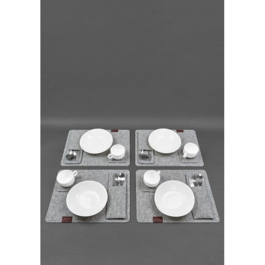 Felt table setting set for 4 persons, burgundy