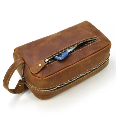 Cosmetic bag toiletry case for one compartment Tiding tid9533B cognac