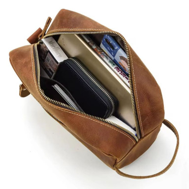 Cosmetic bag toiletry case for one compartment Tiding tid9533B cognac
