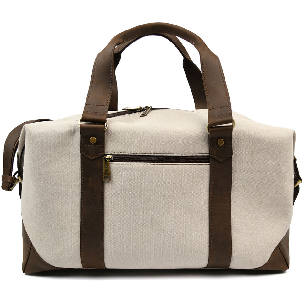 Travel sports bag TARWA RCj-0320-4lx made of beige canvas and crazy horse leather