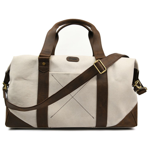 Дорожня спортивна сумка TARWA RCj-0320-4lx з канвас бежь та шкіри крейзі хорс