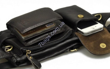 Leather bag for men or women for belt and waist made of genuine leather