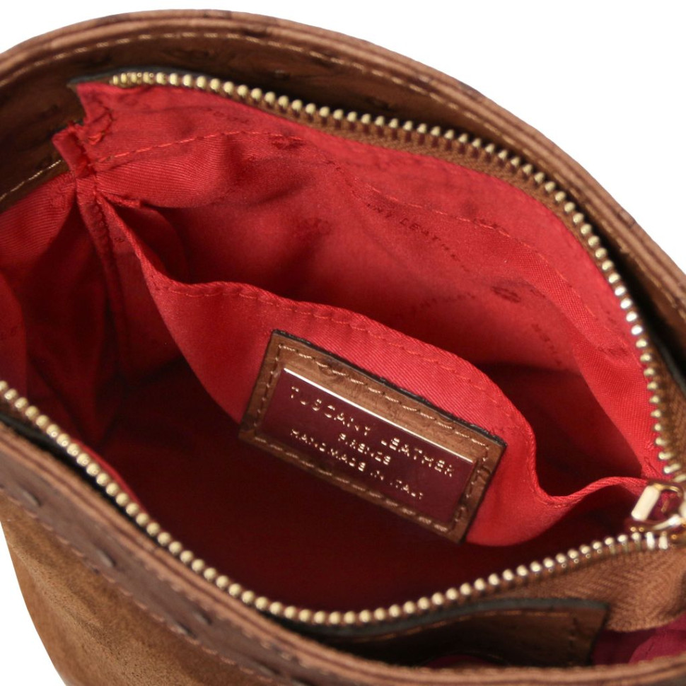 Ostrea Suede and ostrich-effect printed leather bucket bag