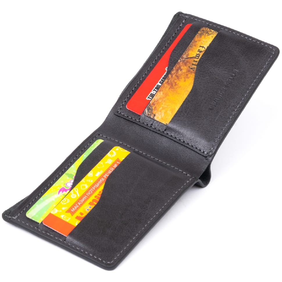 Горизонтальне портмоне в гладкій шкірі без застібки GRANDE PELLE 11311 Чорне