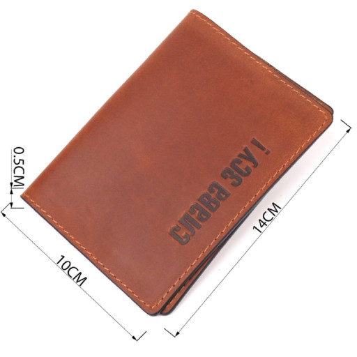 Цікава обкладинка на паспорт із вінтажної шкіри Слава ЗСУ GRANDE PELLE 16727 Світло-коричнева