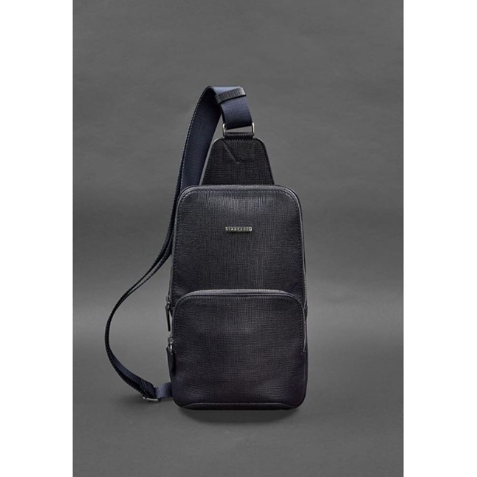 Leather men's backpack (sling bag) on one shoulder Blackwood blue