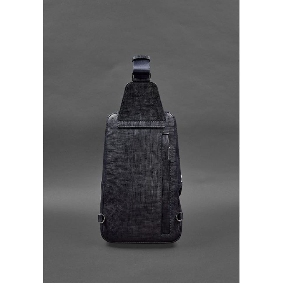 Leather men's backpack (sling bag) on one shoulder Blackwood blue