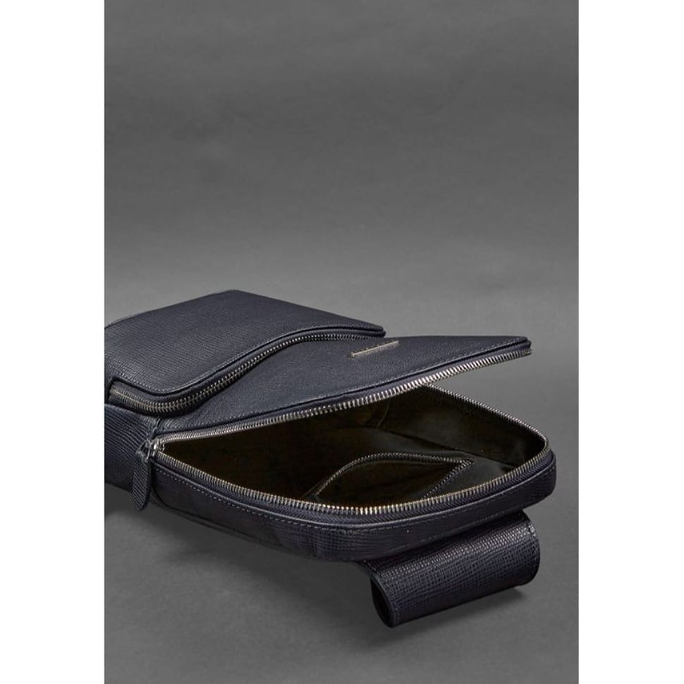 Leather men's backpack (sling bag) on one shoulder Blackwood blue