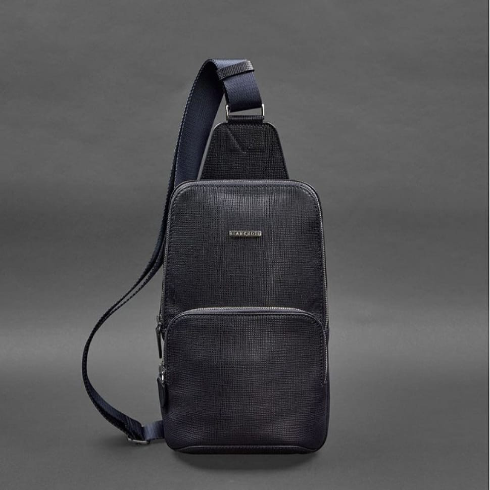 Leather men's backpack (sling bag) on one shoulder Blackwood blue