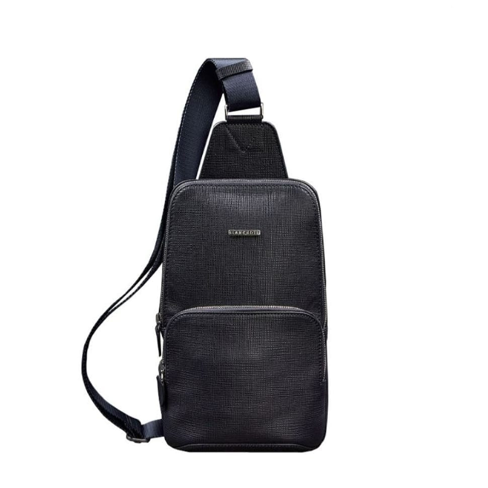 Leather men's backpack (sling bag) on one shoulder Blackwood blue