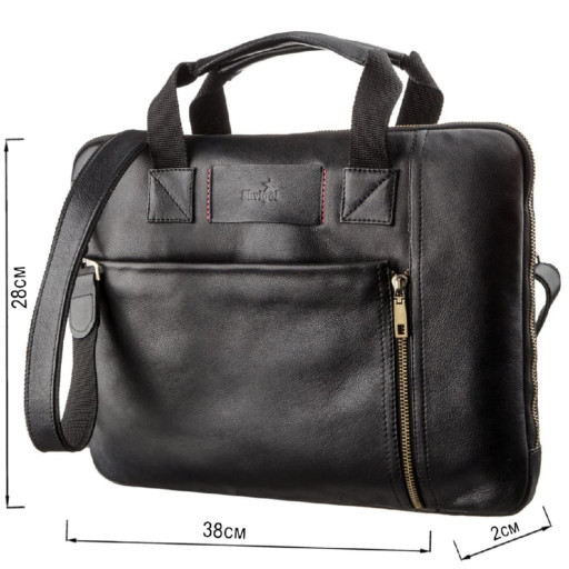 Чоловіча шкіряна тонка сумка для ноутбука SHVIGEL 19117 Чорна