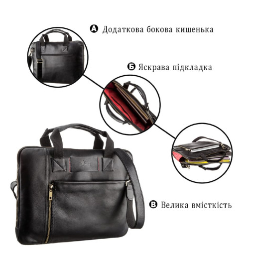 Чоловіча шкіряна тонка сумка для ноутбука SHVIGEL 19117 Чорна