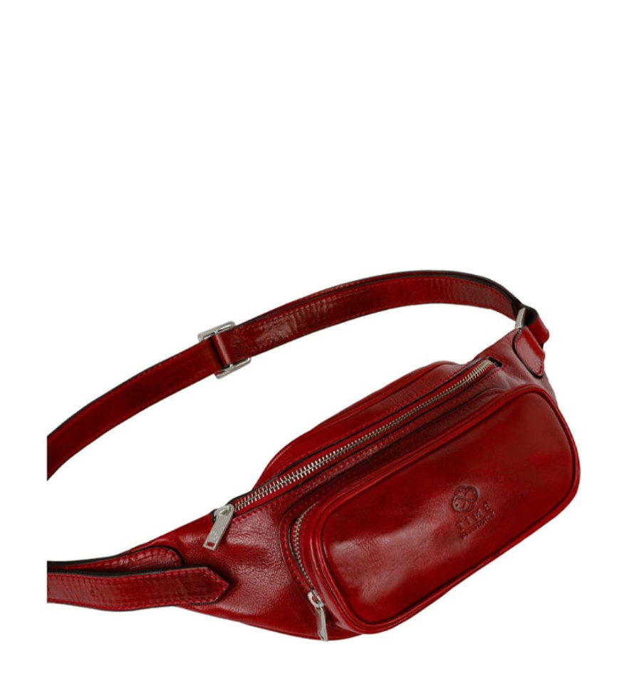 Womens Leather Sling Bag Belly Bag - Independent People -  Red color -  Time Resistance 5231701W