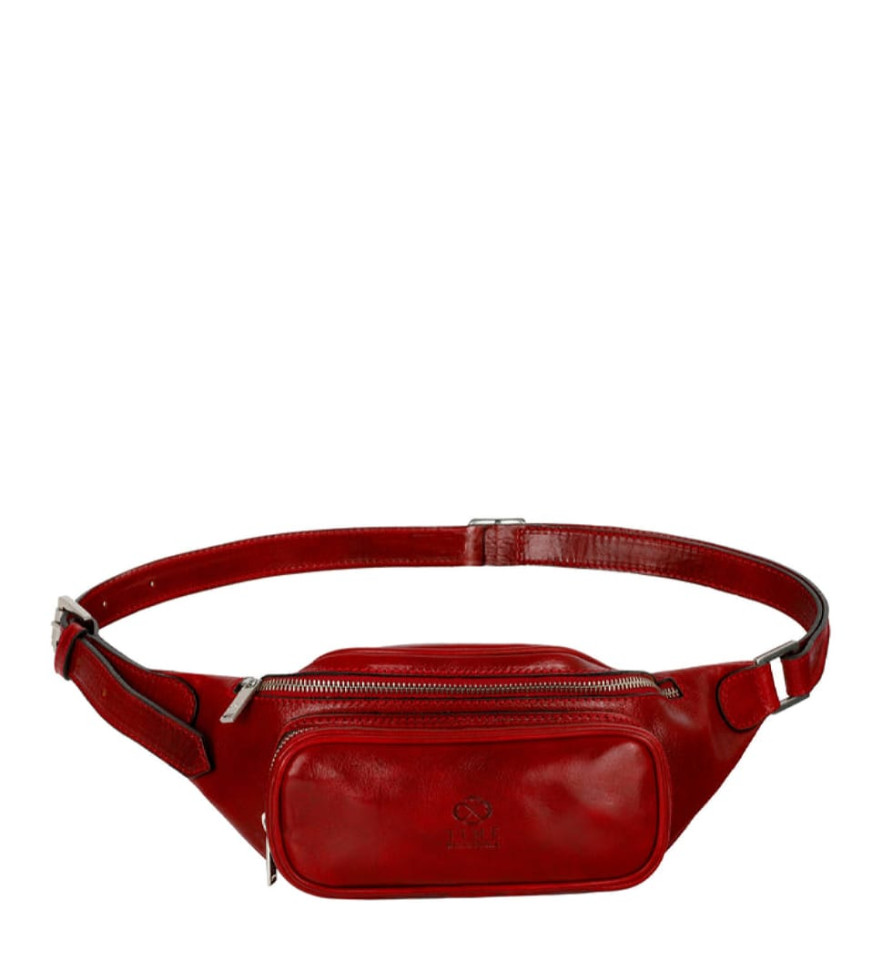 Womens Leather Sling Bag Belly Bag - Independent People -  Red color -  Time Resistance 5231701W