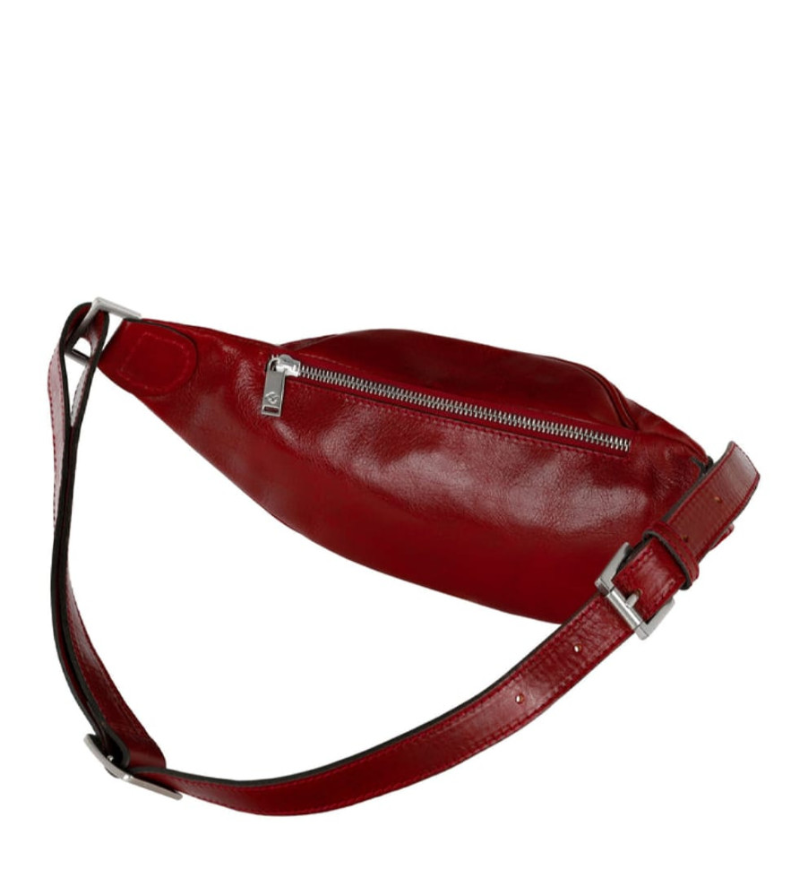 Womens Leather Sling Bag Belly Bag - Independent People -  Red color -  Time Resistance 5231701W