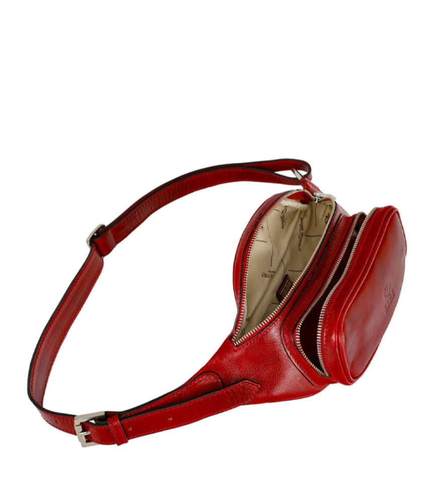Womens Leather Sling Bag Belly Bag - Independent People -  Red color -  Time Resistance 5231701W