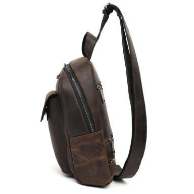 Leather sling backpack with front pocket for phone TARWA RC-6040-3md brown
