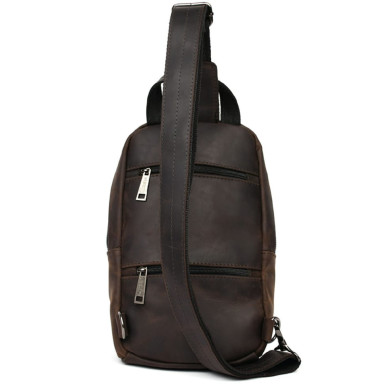 Leather sling backpack with front pocket for phone TARWA RC-6040-3md brown