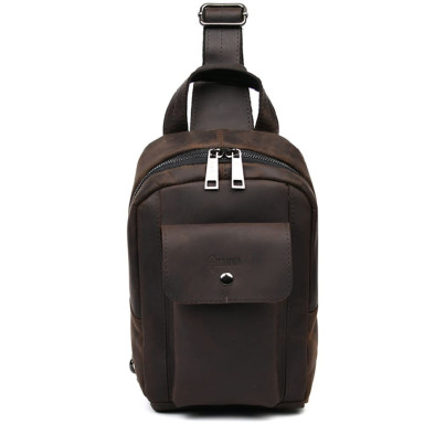 Leather sling backpack with front pocket for phone TARWA RC-6040-3md brown