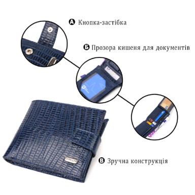 Зручний горизонтальний гаманець для чоловіків із натуральної шкіри із тисненням CANPELLINI 21887 Синій