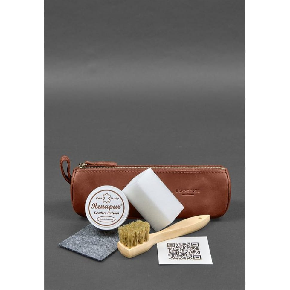 Набір для догляду за шкіряними виробами у шкіряному чохлі світло-коричневий
