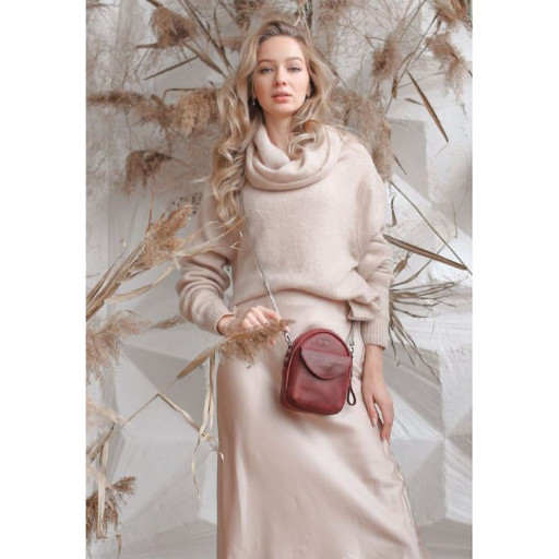 Шкіряна жіноча міні-сумка Kroha бордова vintage