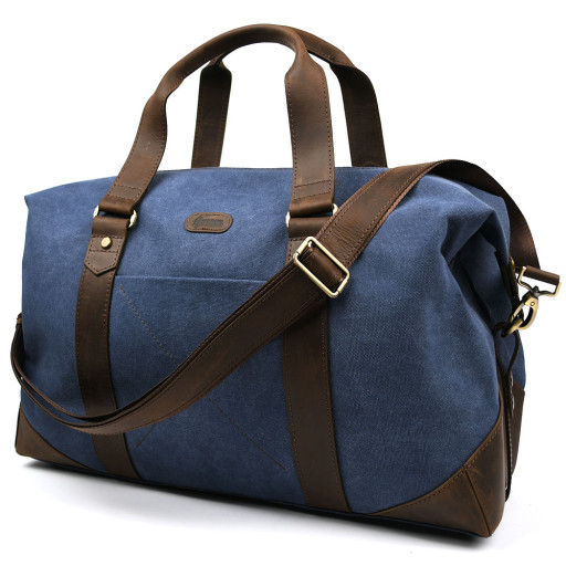 Дорожня спортивна сумка TARWA RCk-0320-4lx із синього канвасу та шкіри крейзі хорс