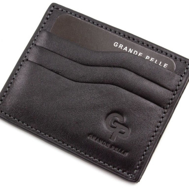 Кардхолдер Grande Pelle 305610 100х80мм чорна глянцева шкіра