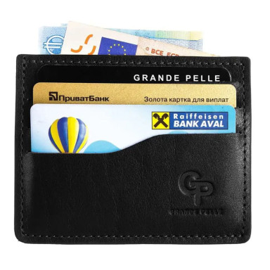 Кардхолдер Grande Pelle 305610 100х80мм чорна глянцева шкіра