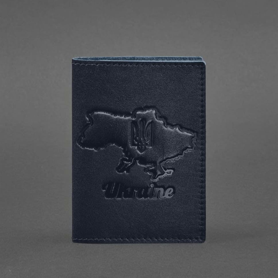 Шкіряна обкладинка для паспорта з карткою України синій краст