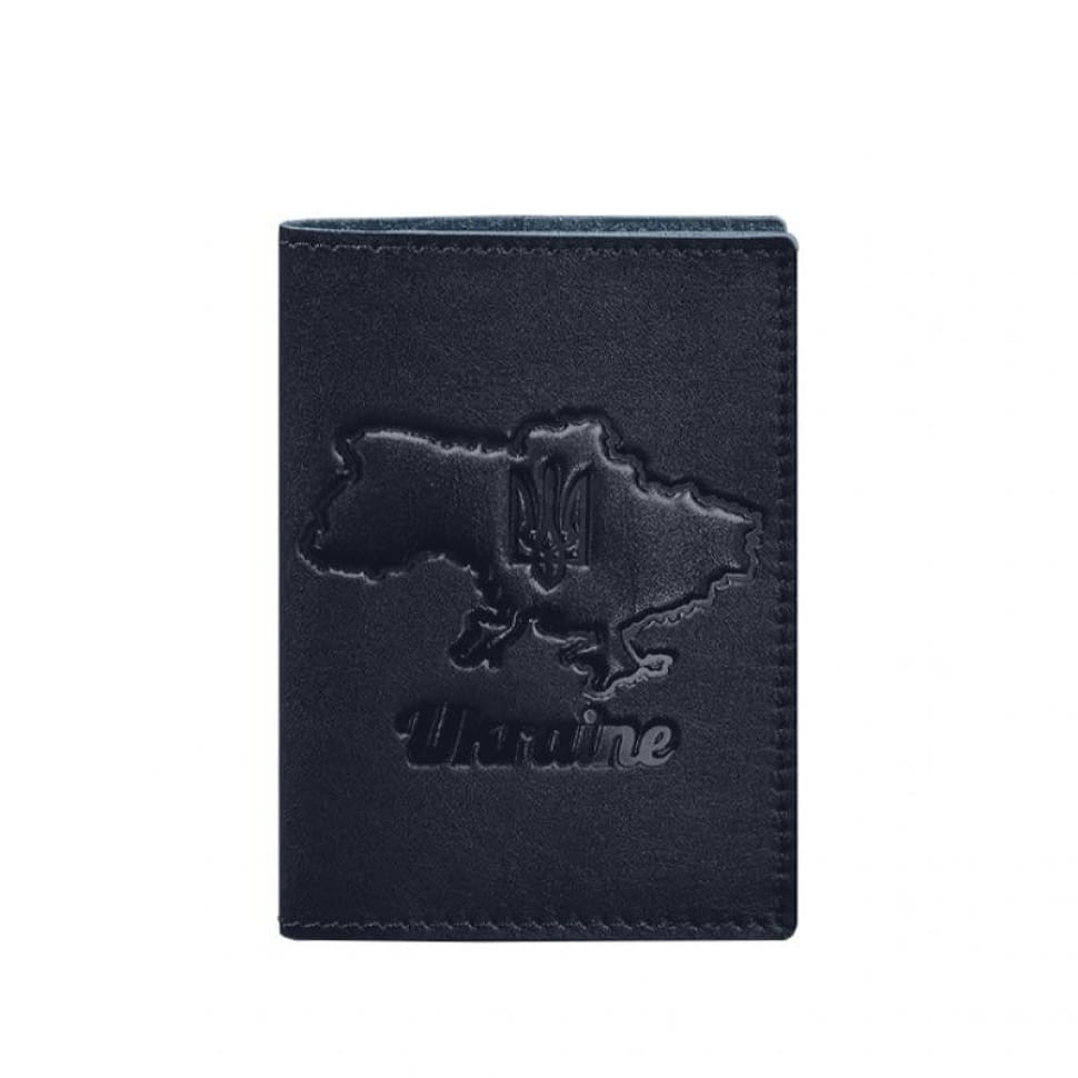 Шкіряна обкладинка для паспорта з карткою України синій краст