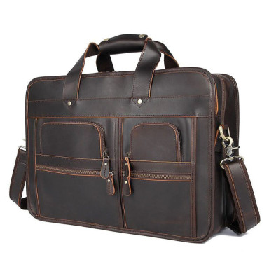 Large laptop bag 15 17 19 inch in crazy horse leather John McDee 7387R-1