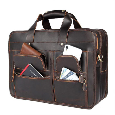 Large laptop bag 15 17 19 inch in crazy horse leather John McDee 7387R-1