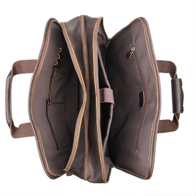 Large laptop bag 15 17 19 inch in crazy horse leather John McDee 7387R-1