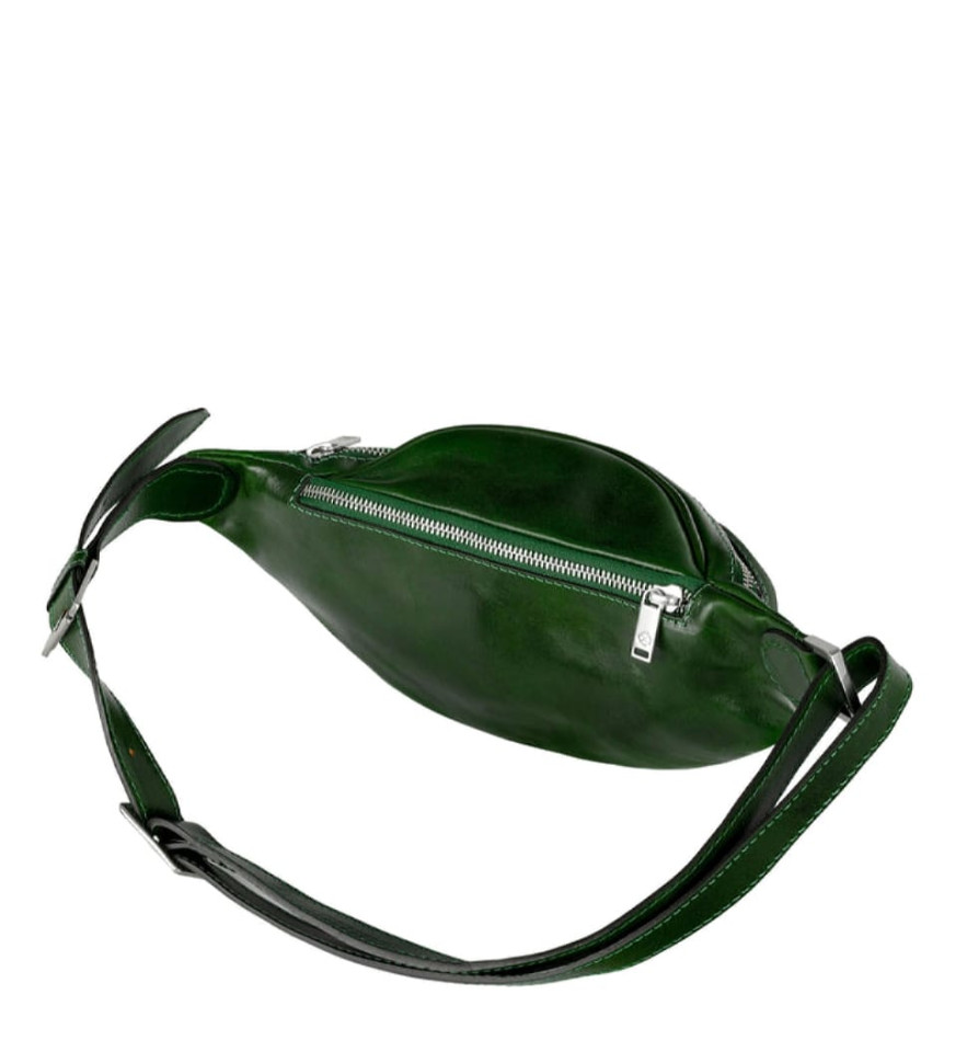 Womens Leather Sling Bag Belly Bag - Independent People -  Green color -  Time Resistance 5231601W