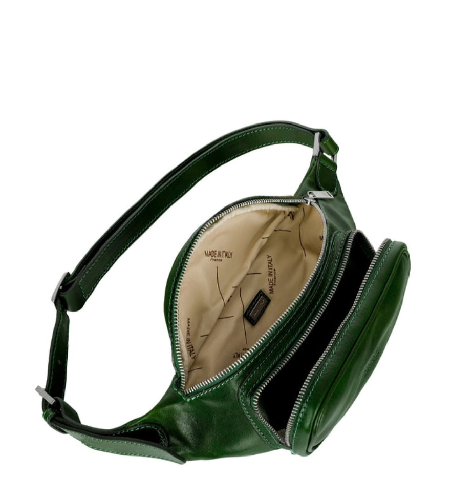 Womens Leather Sling Bag Belly Bag - Independent People -  Green color -  Time Resistance 5231601W