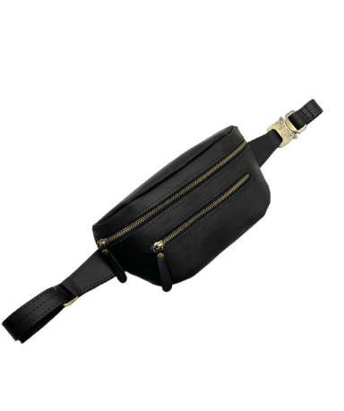 Black Genuine Vintage Leather Belt Bag Newery N40290KA