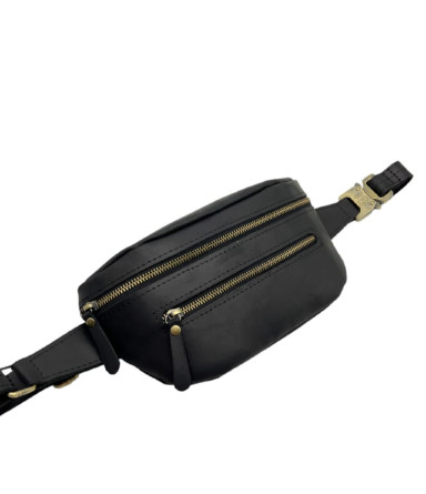 Black Genuine Vintage Leather Belt Bag Newery N40290KA