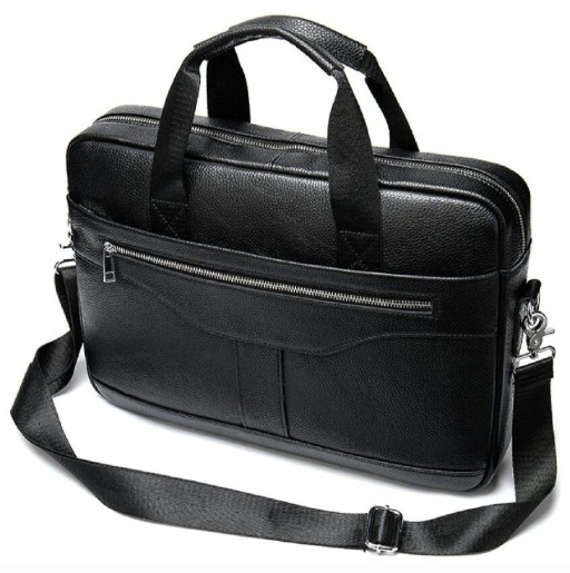 Ділова чоловіча сумка із зернистої шкіри Vintage 14886 Чорна