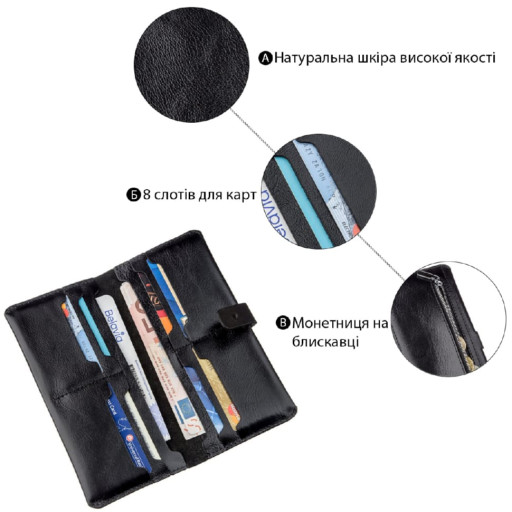 Гаманець чоловічий вертикальний зі шкіри Алькор SHVIGEL 16204 Чорний