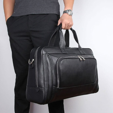 Large leather bag 47cm for traveling or laptop John McDee 7408A