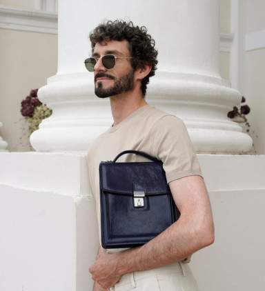 Small Leather Briefcase - Walden - Blue color - Time Resistance 5242501