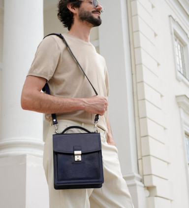 Small Leather Briefcase - Walden - Blue color - Time Resistance 5242501